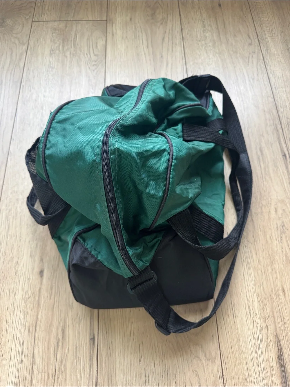 Vintage Nike Green and Black Carry On Duffle Bag Handles Long Strap Zipper